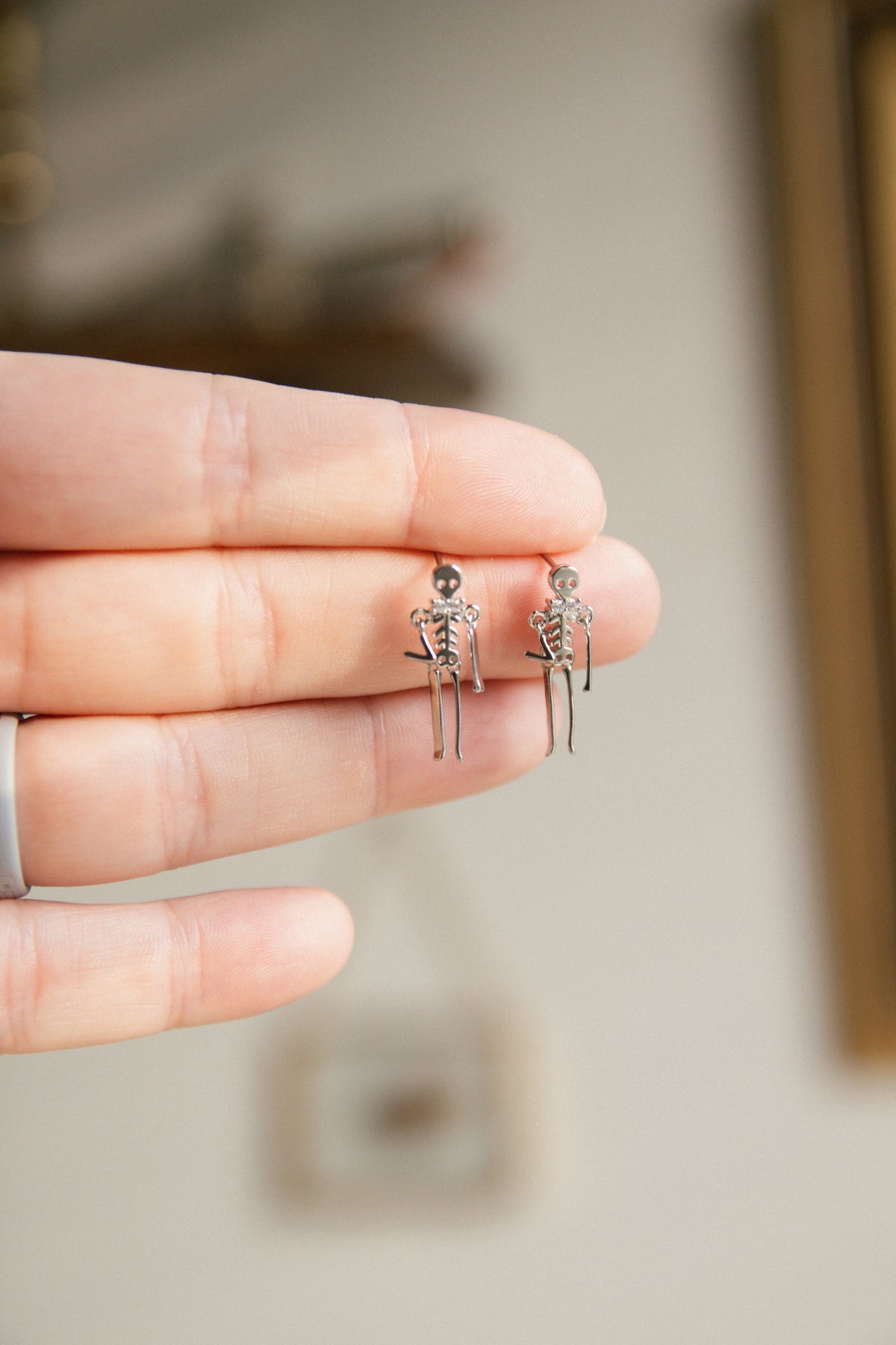 Drop Dead Skeleton Earrings - Silver