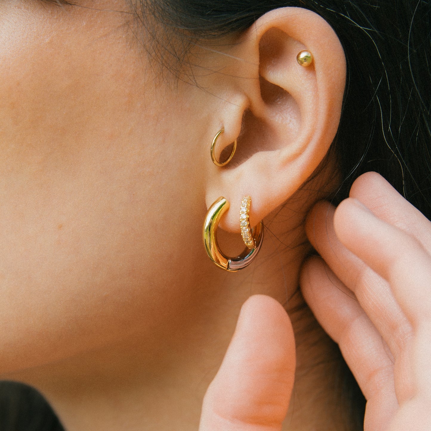 Two-Faced Mixed Metal Hoop + Huggie Set