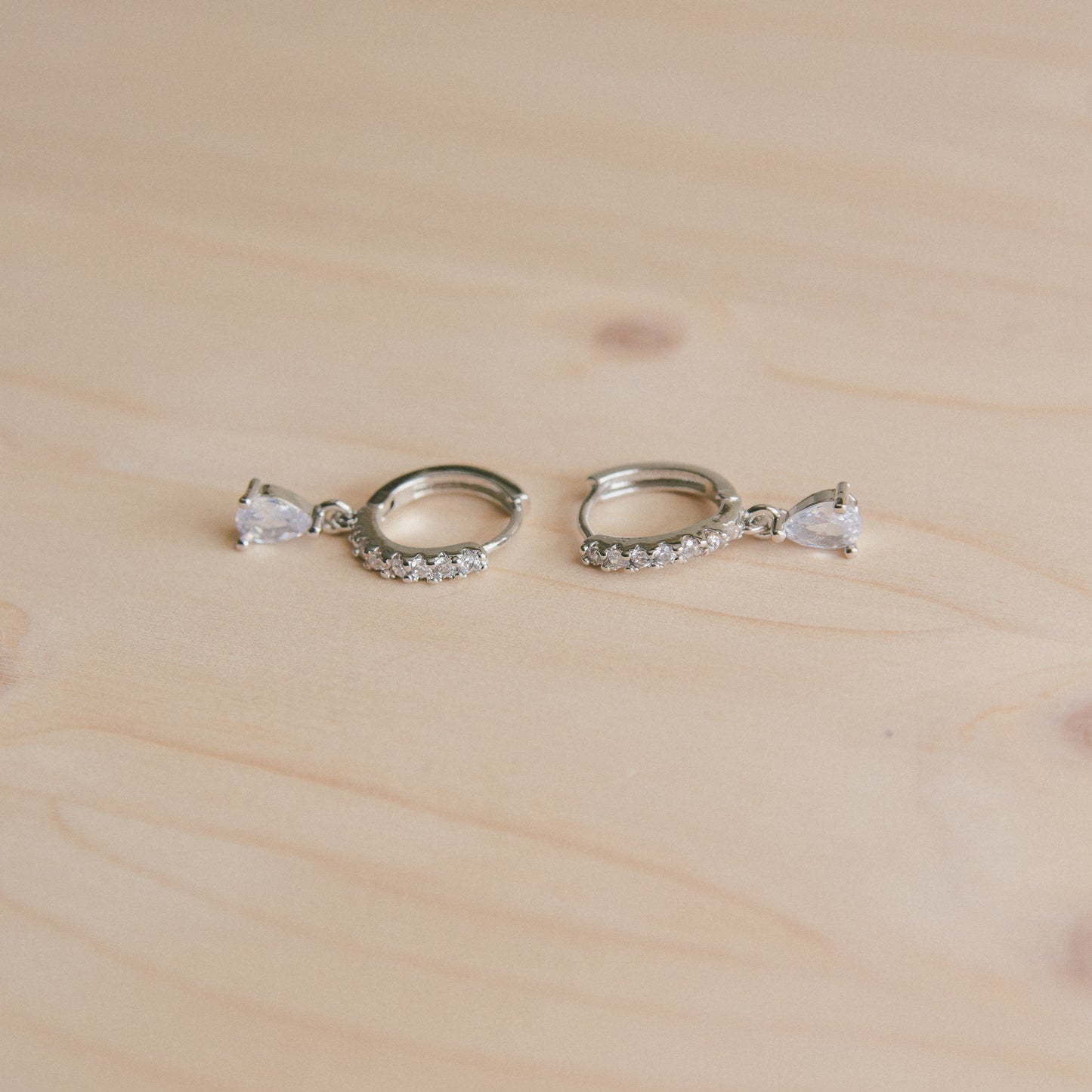 Teardrops CZ Huggies - Silver and Clear