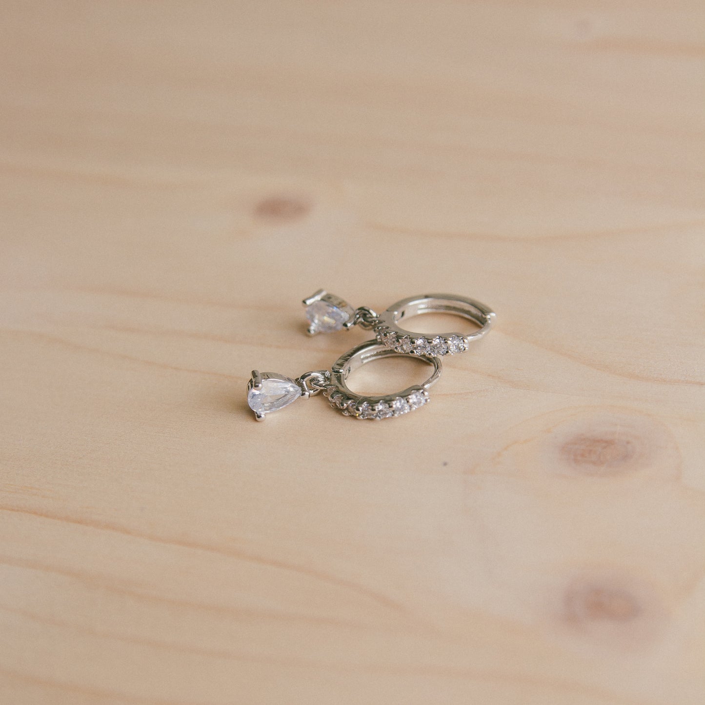 Teardrops CZ Huggies - Silver and Clear