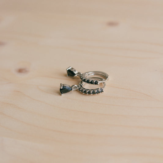 Teardrops CZ Huggies - Silver and Black