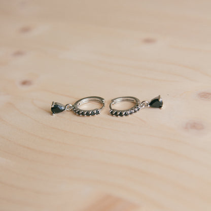 Teardrops CZ Huggies - Silver and Black