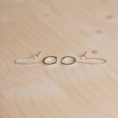 Invisible String Chained Huggie + Stud Set: Silver Clear