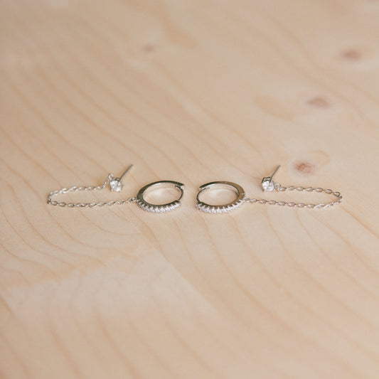 Invisible String Chained Huggie + Stud Set: Silver Clear