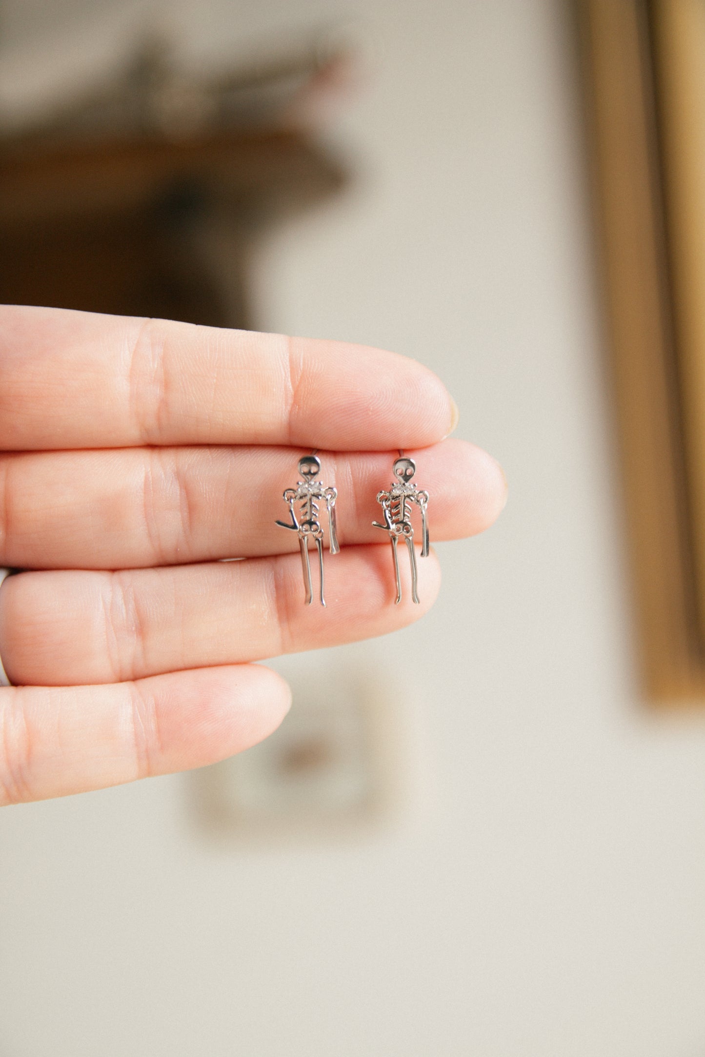 Drop Dead Skeleton Earrings - Silver