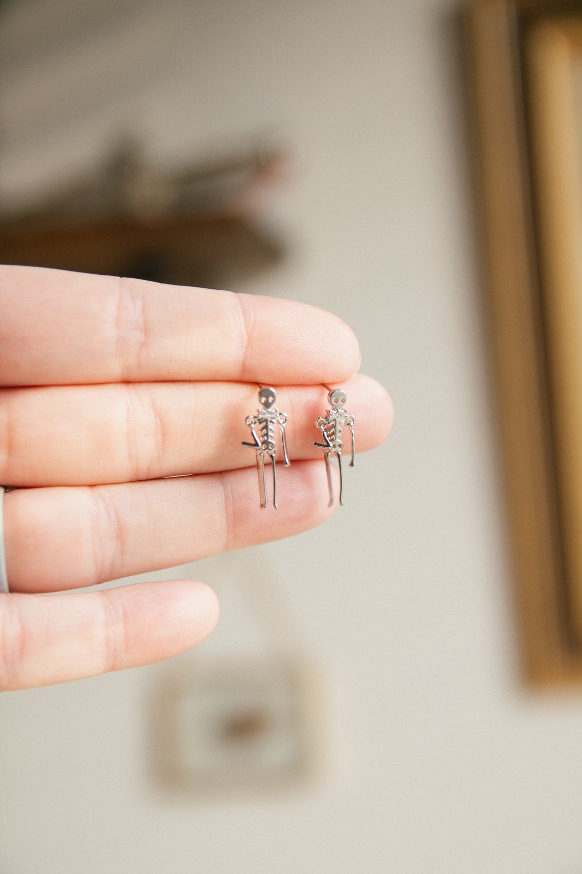 Drop Dead Skeleton Earrings - Silver