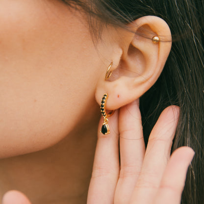 Teardrops CZ Huggies - Gold and Black