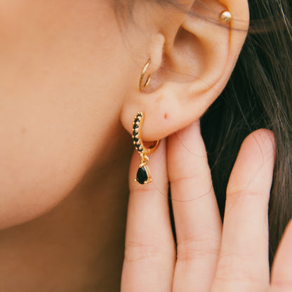 Teardrops CZ Huggies - Gold and Black