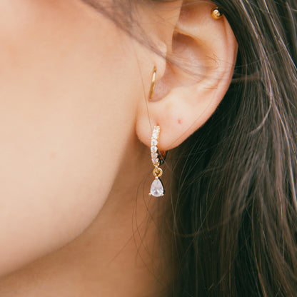 Teardrops CZ Huggies - Gold and Clear