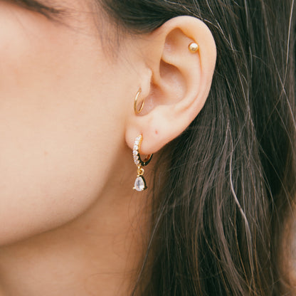 Teardrops CZ Huggies - Gold and Clear