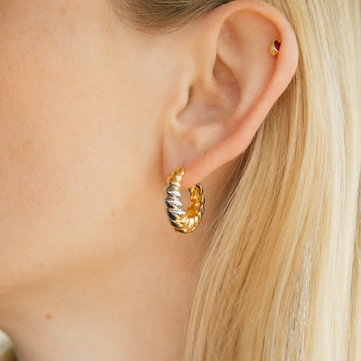 Split Decision Mixed Metal Hoops