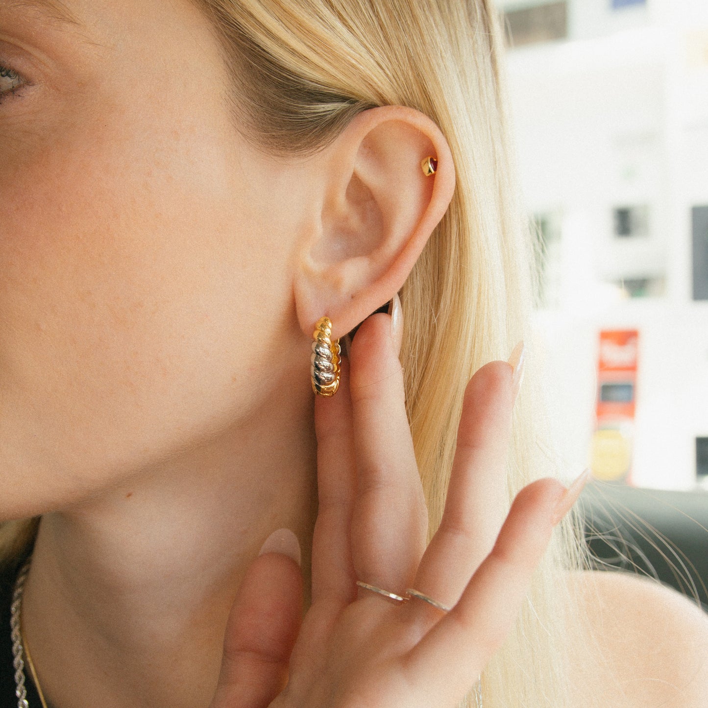 Split Decision Mixed Metal Hoops