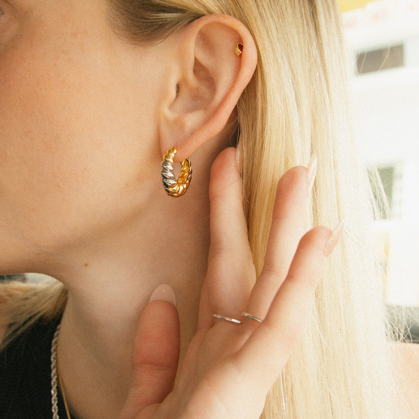 Split Decision Mixed Metal Hoops