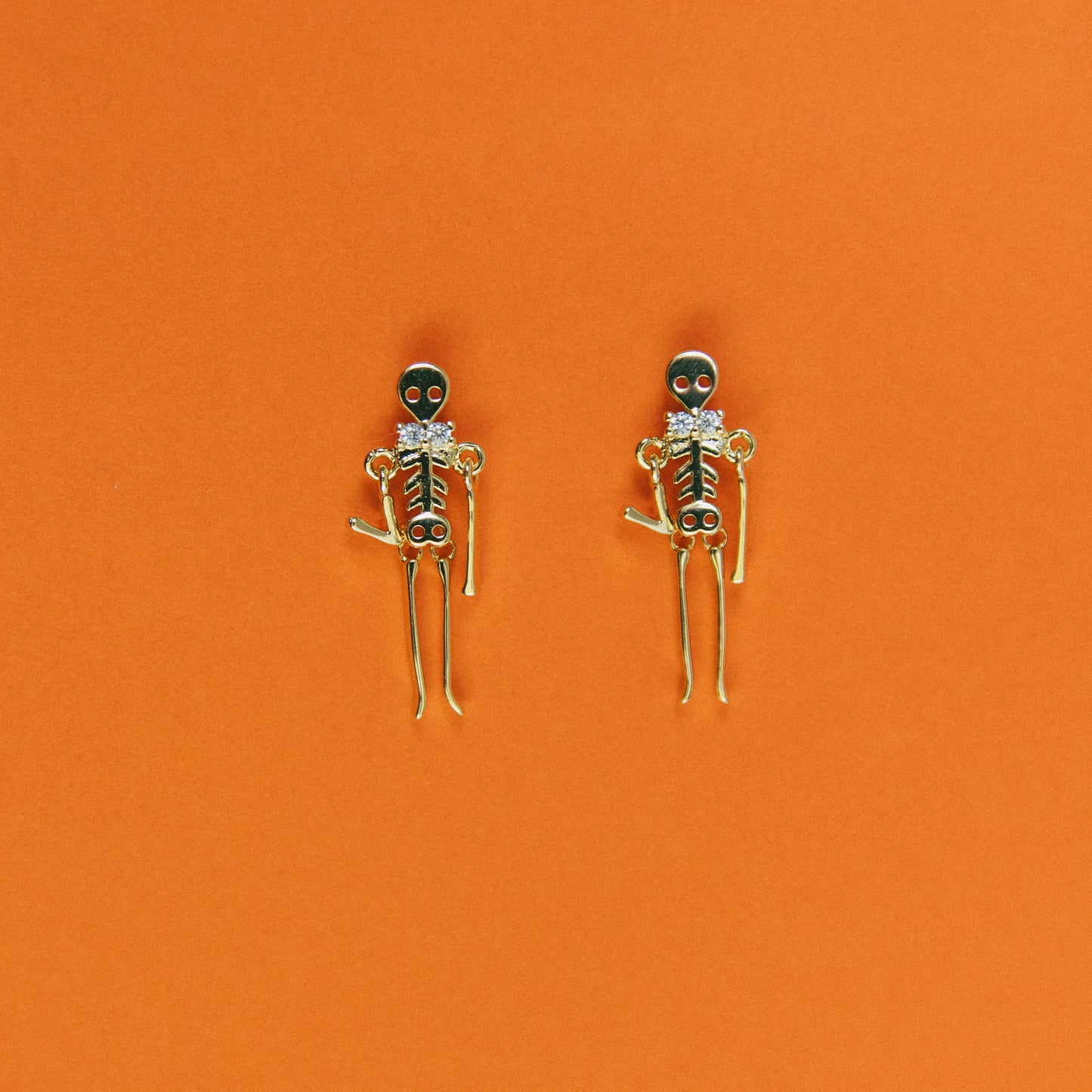 Death Drop Skeleton Earrings - Gold