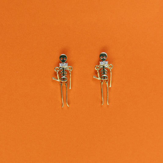 Death Drop Skeleton Earrings - Gold
