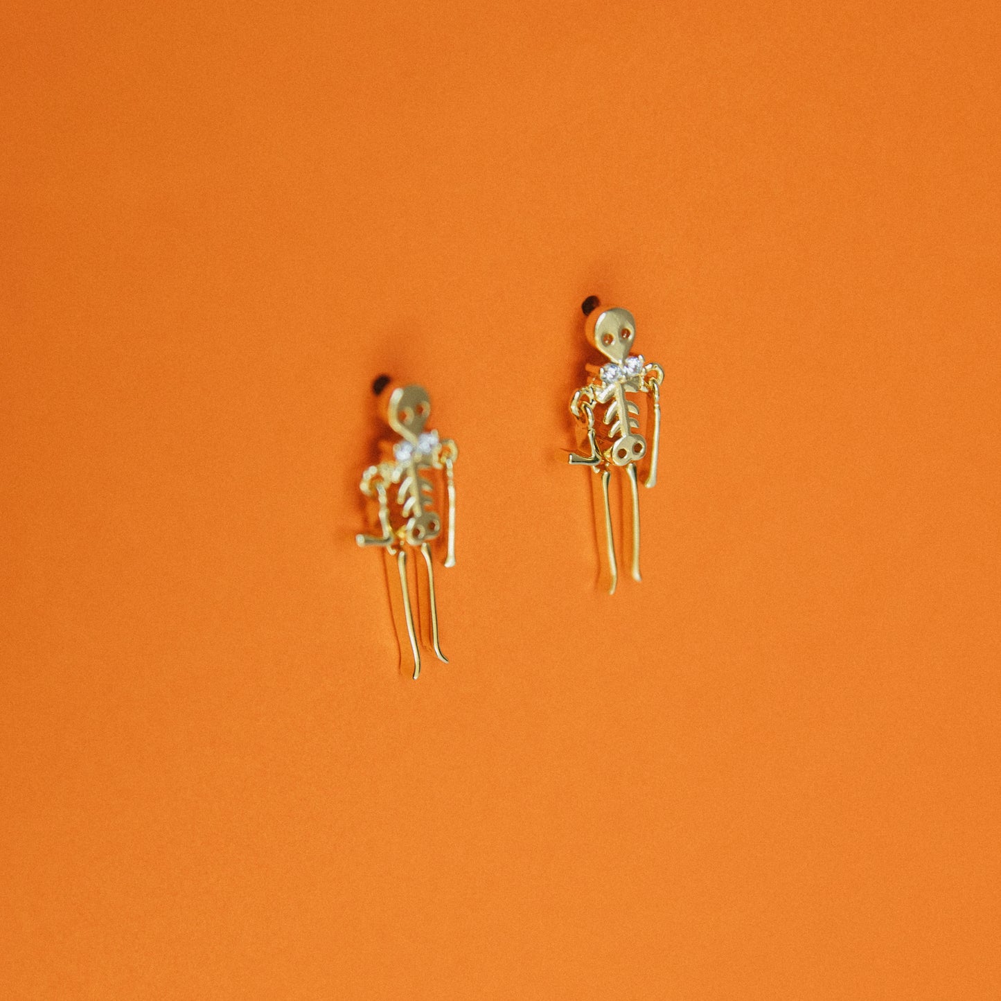 Death Drop Skeleton Earrings - Gold