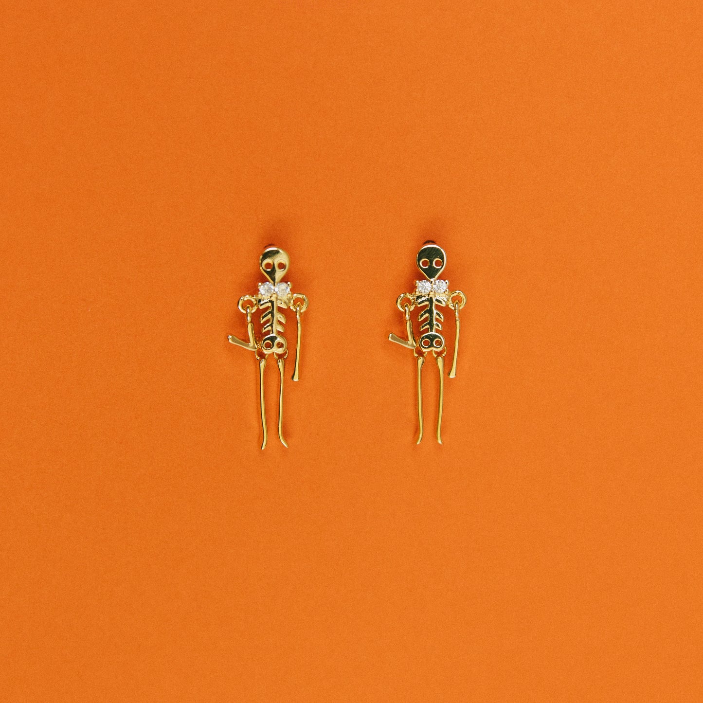 Death Drop Skeleton Earrings - Gold