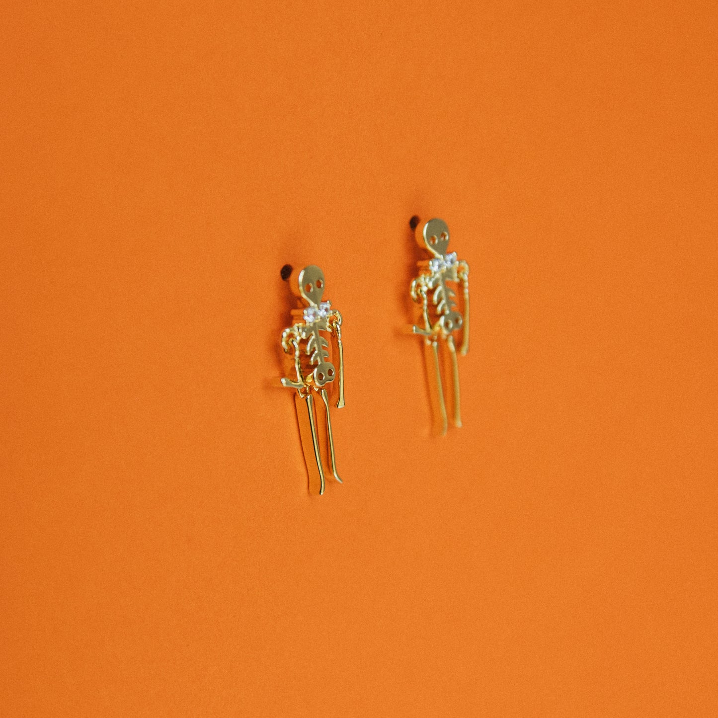 Death Drop Skeleton Earrings - Gold