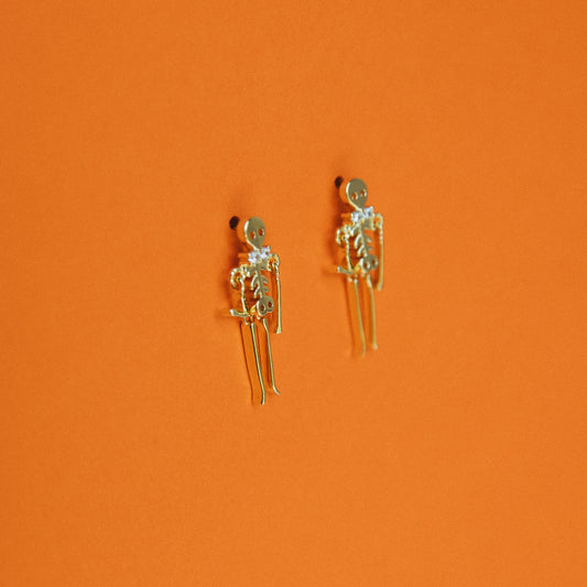 Death Drop Skeleton Earrings - Gold
