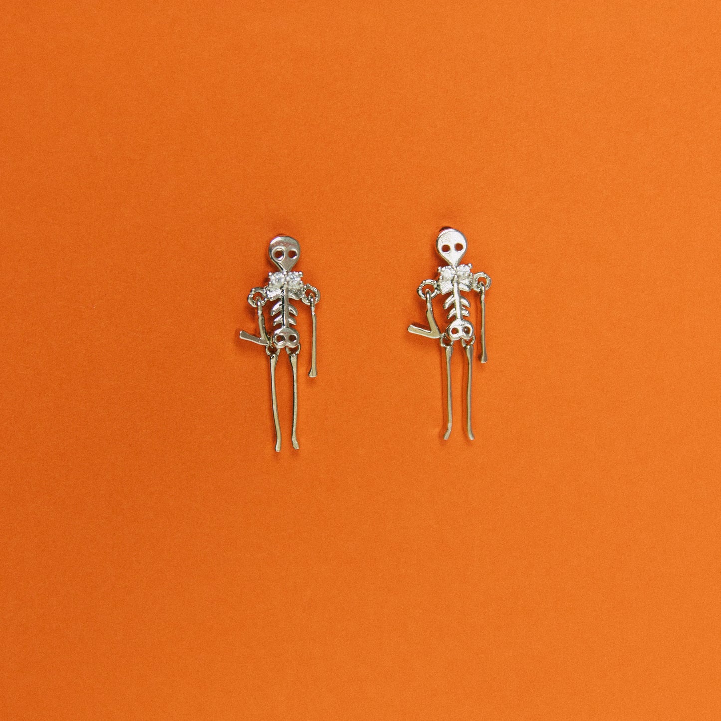 Death Drop Skeleton Earrings - Silver