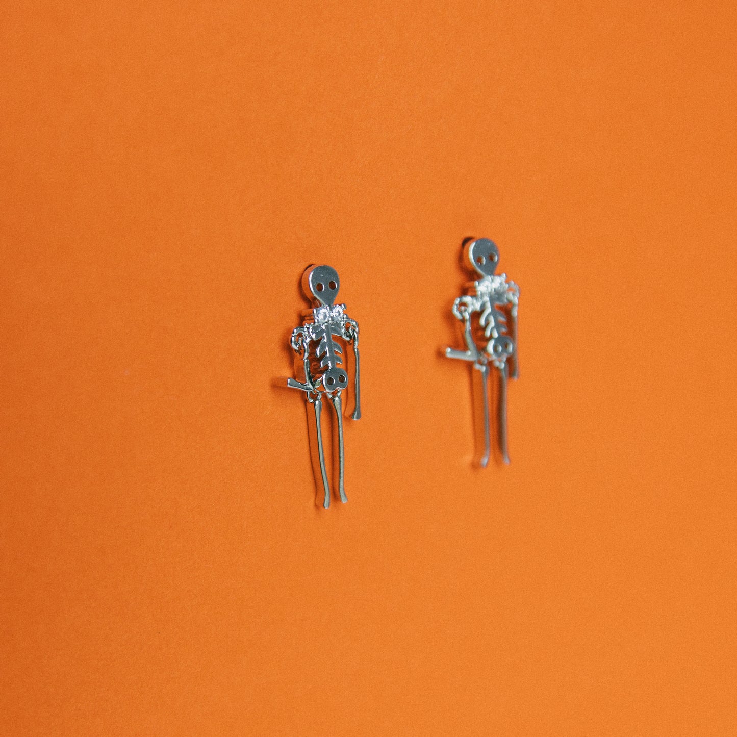 Death Drop Skeleton Earrings - Silver