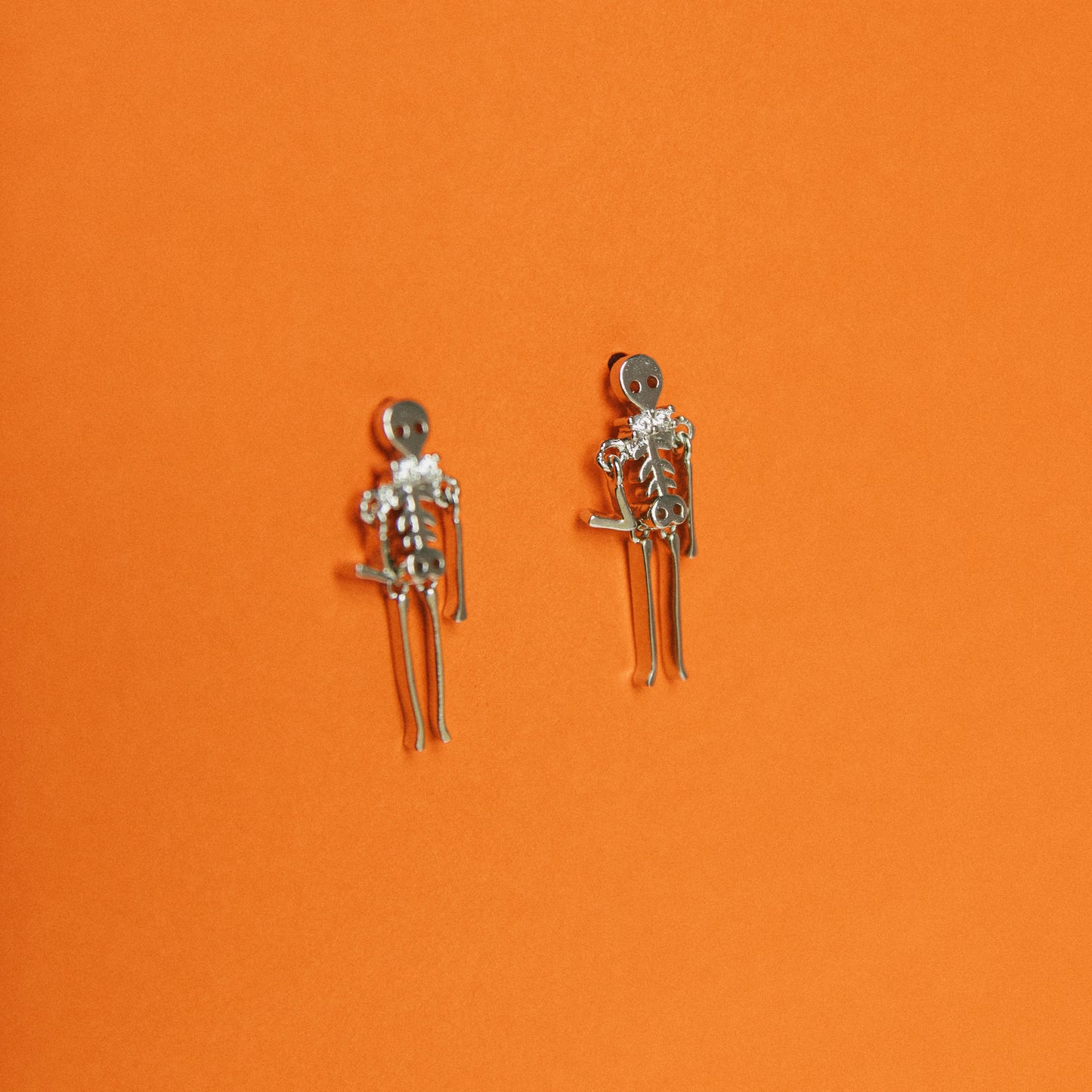 Death Drop Skeleton Earrings - Silver