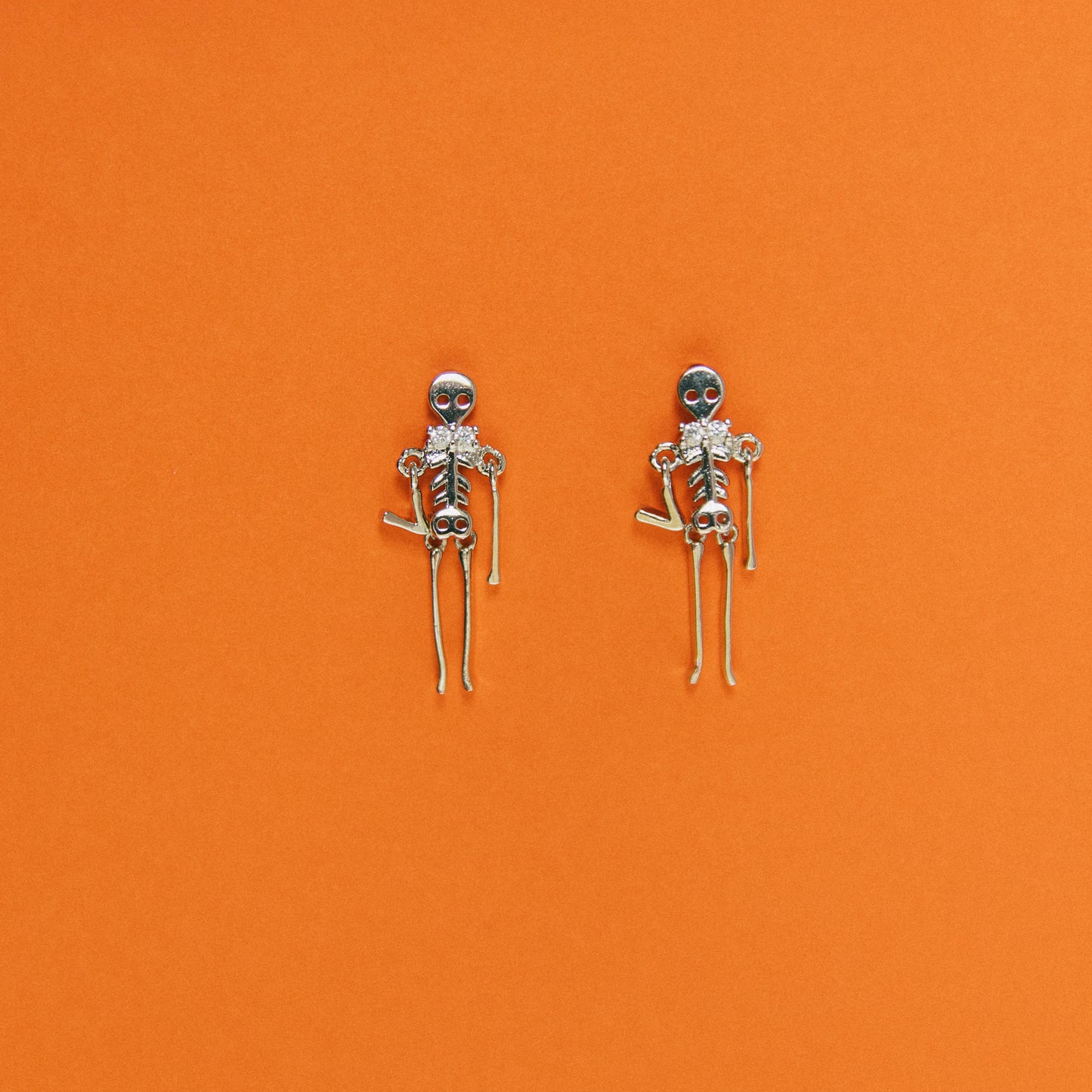 Death Drop Skeleton Earrings - Silver